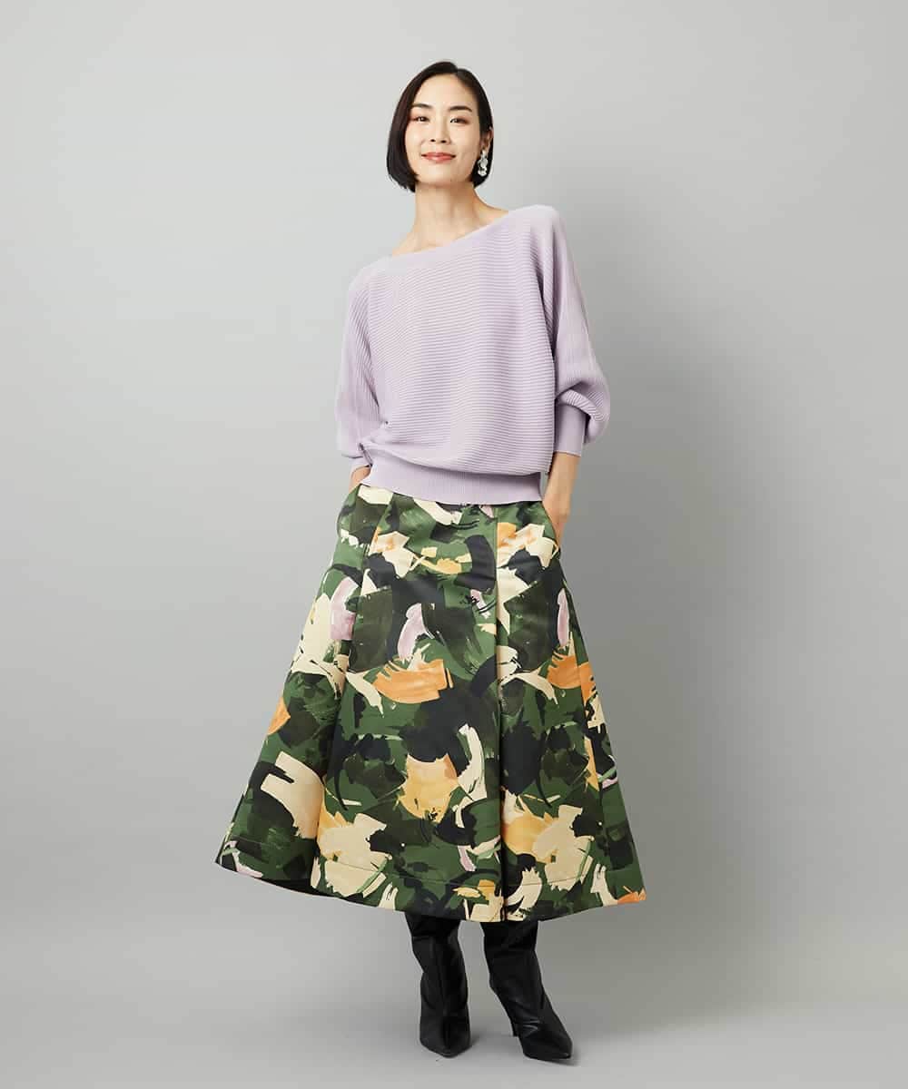 FMHAD17290 MICHEL KLEIN(ミッシェルクラン) [セットアップ対応]モダンフラワープリントタックフレアスカート　 グリーン