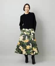 FMHAD17290 MICHEL KLEIN(ミッシェルクラン) [セットアップ対応]モダンフラワープリントタックフレアスカート　 グリーン