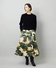 FMHAD17290 MICHEL KLEIN(ミッシェルクラン) [セットアップ対応]モダンフラワープリントタックフレアスカート　 グリーン