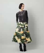 FMHAD17290 MICHEL KLEIN(ミッシェルクラン) [セットアップ対応]モダンフラワープリントタックフレアスカート　 グリーン