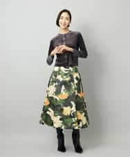 FMHAD17290 MICHEL KLEIN(ミッシェルクラン) [セットアップ対応]モダンフラワープリントタックフレアスカート　 グリーン