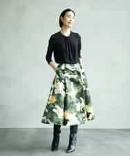 FMHAD17290 MICHEL KLEIN(ミッシェルクラン) [セットアップ対応]モダンフラワープリントタックフレアスカート　 グリーン