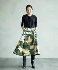 FMHAD17290 MICHEL KLEIN(ミッシェルクラン) [セットアップ対応]モダンフラワープリントタックフレアスカート　 グリーン