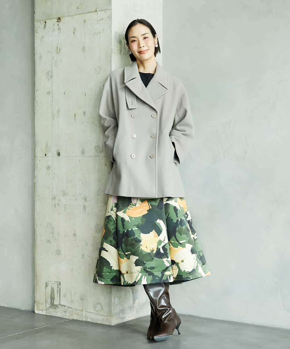 FMHAD17290 MICHEL KLEIN(ミッシェルクラン) [セットアップ対応]モダンフラワープリントタックフレアスカート　 グリーン