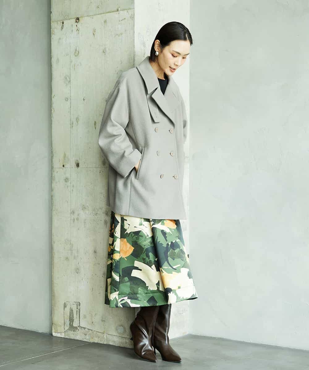 FMHAD17290 MICHEL KLEIN(ミッシェルクラン) [セットアップ対応]モダンフラワープリントタックフレアスカート　 グリーン