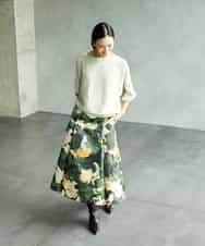 FMHAD17290 MICHEL KLEIN(ミッシェルクラン) [セットアップ対応]モダンフラワープリントタックフレアスカート　 グリーン