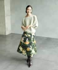 FMHAD17290 MICHEL KLEIN(ミッシェルクラン) [セットアップ対応]モダンフラワープリントタックフレアスカート　 グリーン