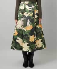 FMHAD17290 MICHEL KLEIN(ミッシェルクラン) [セットアップ対応]モダンフラワープリントタックフレアスカート　 グリーン