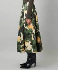 FMHAD17290 MICHEL KLEIN(ミッシェルクラン) [セットアップ対応]モダンフラワープリントタックフレアスカート　 グリーン