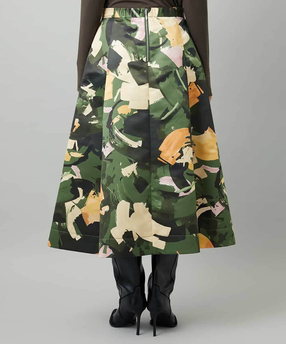 FMHAD17290 MICHEL KLEIN(ミッシェルクラン) [セットアップ対応]モダンフラワープリントタックフレアスカート　 グリーン