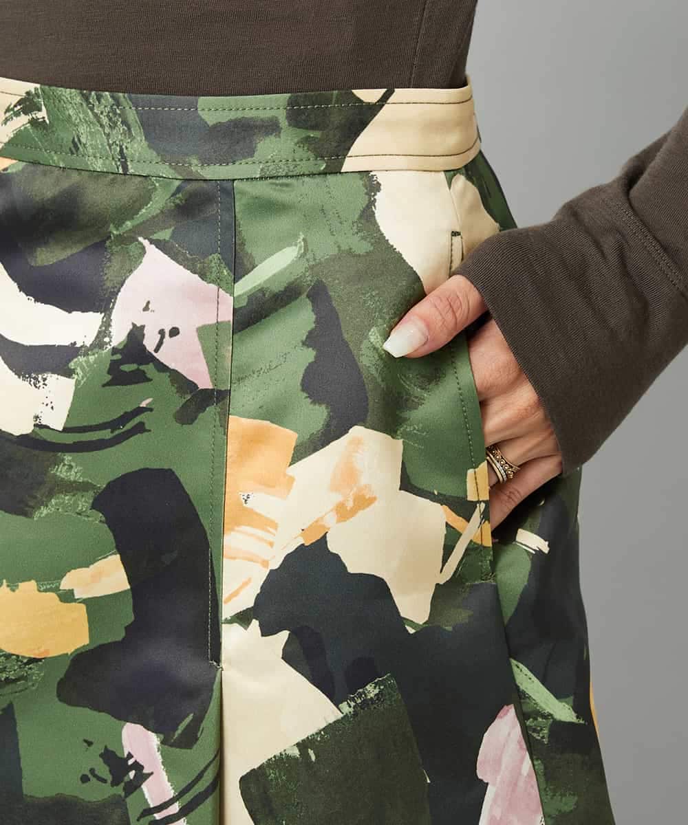 FMHAD17290 MICHEL KLEIN(ミッシェルクラン) [セットアップ対応]モダンフラワープリントタックフレアスカート　 グリーン