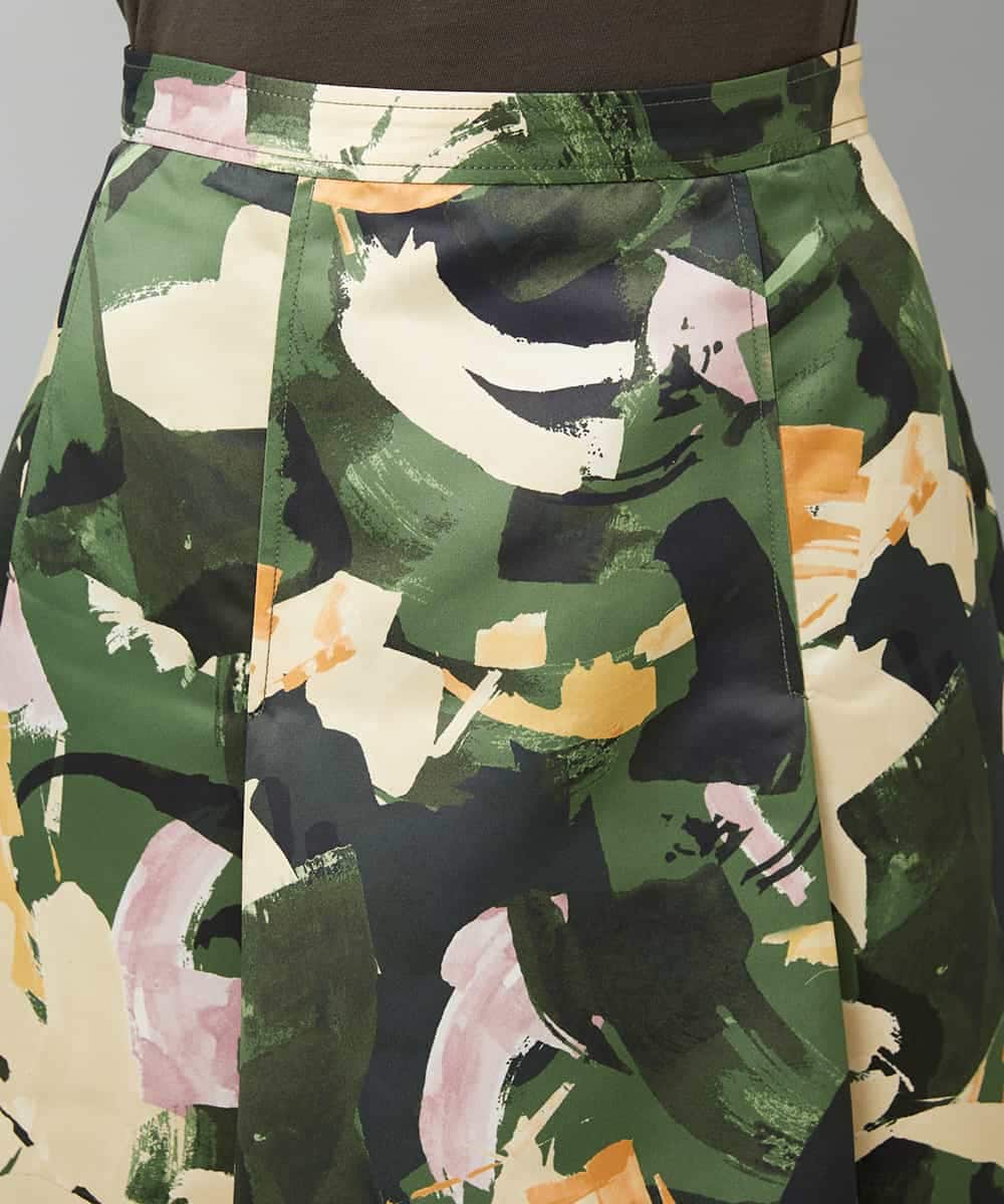 FMHAD17290 MICHEL KLEIN(ミッシェルクラン) [セットアップ対応]モダンフラワープリントタックフレアスカート　 グリーン