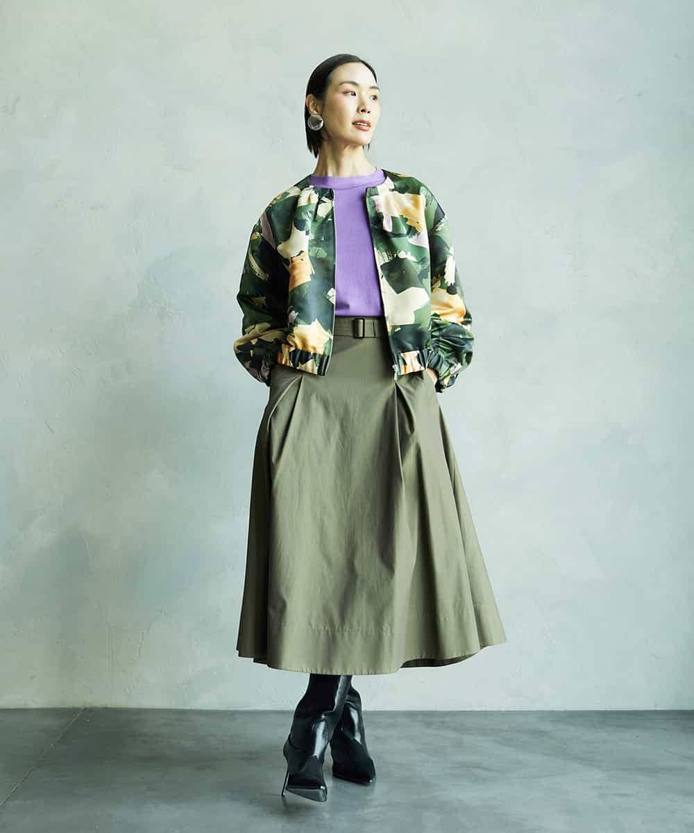 FMHAD19290 MICHEL KLEIN(ミッシェルクラン) [セットアップ対応]ミリタリータックAラインスカート ベージュ