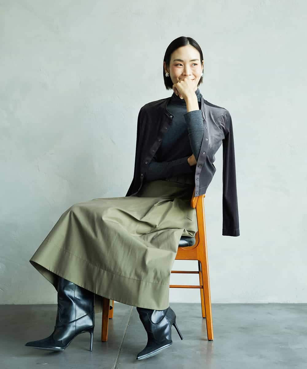 FMHAD19290 MICHEL KLEIN(ミッシェルクラン) [セットアップ対応]ミリタリータックAラインスカート ベージュ