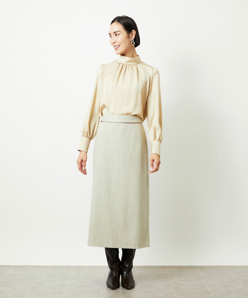 FMHAD22230 MICHEL KLEIN(ミッシェルクラン) ミックスヘリンボーンスカート グレー