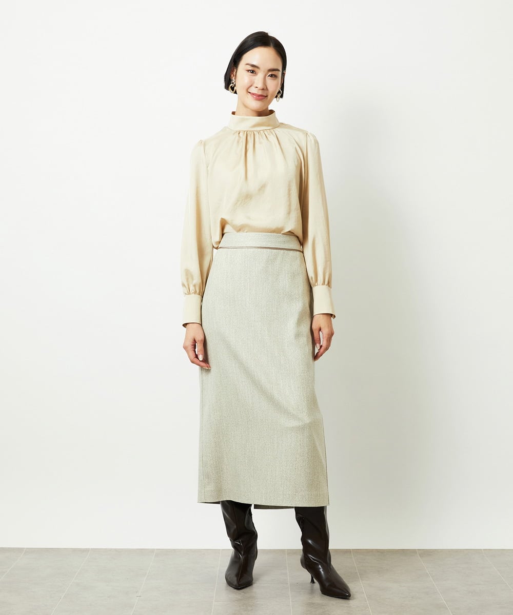 FMHAD22230 MICHEL KLEIN(ミッシェルクラン) ミックスヘリンボーンスカート グレー