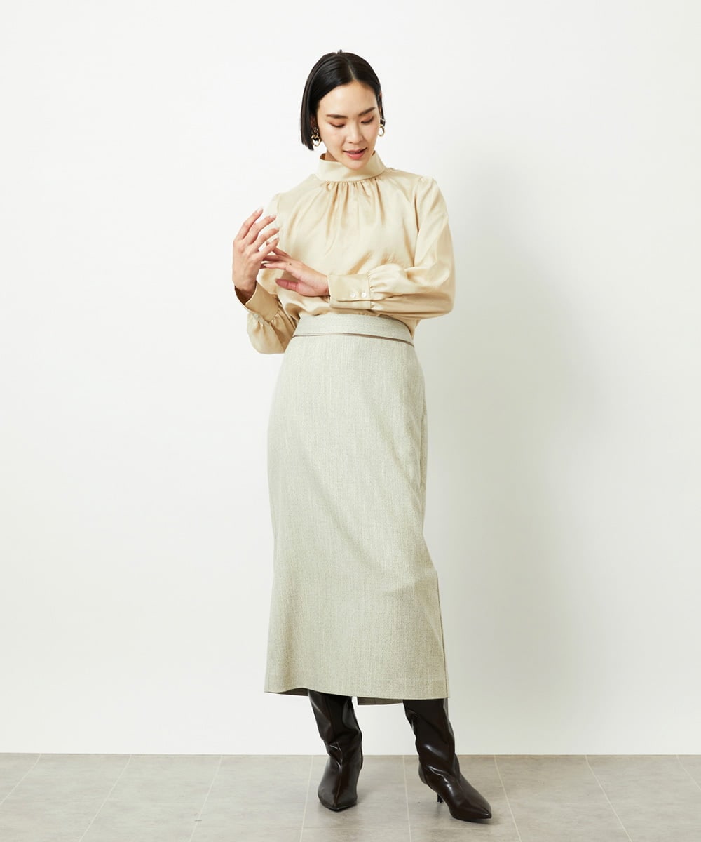 FMHAD22230 MICHEL KLEIN(ミッシェルクラン) ミックスヘリンボーンスカート グレー