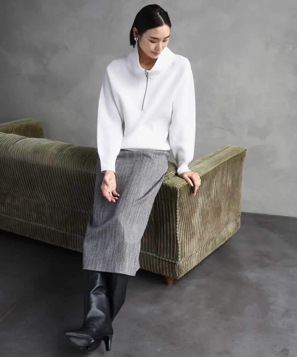 FMHAD22230 MICHEL KLEIN(ミッシェルクラン) ミックスヘリンボーンスカート グレー