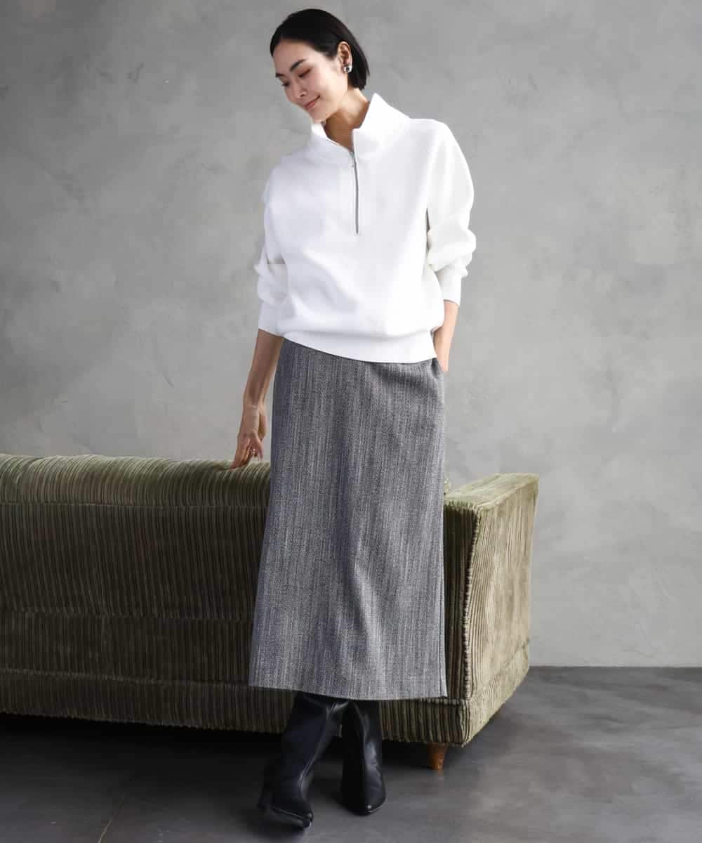 FMHAD22230 MICHEL KLEIN(ミッシェルクラン) ミックスヘリンボーンスカート グレー