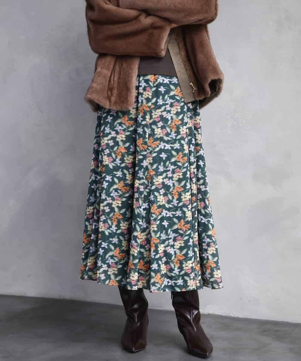 FMHAD50330 MICHEL KLEIN(ミッシェルクラン) ヴィンテージフラワースカート グリーン