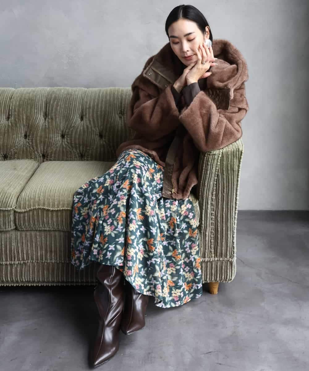 FMHAD50330 MICHEL KLEIN(ミッシェルクラン) ヴィンテージフラワースカート グリーン