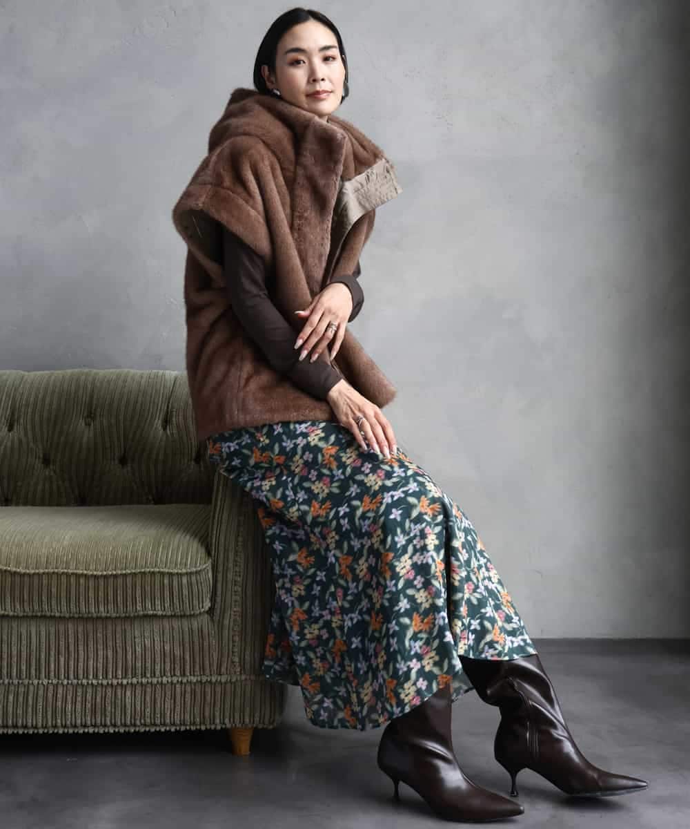 FMHAD50330 MICHEL KLEIN(ミッシェルクラン) ヴィンテージフラワースカート グリーン