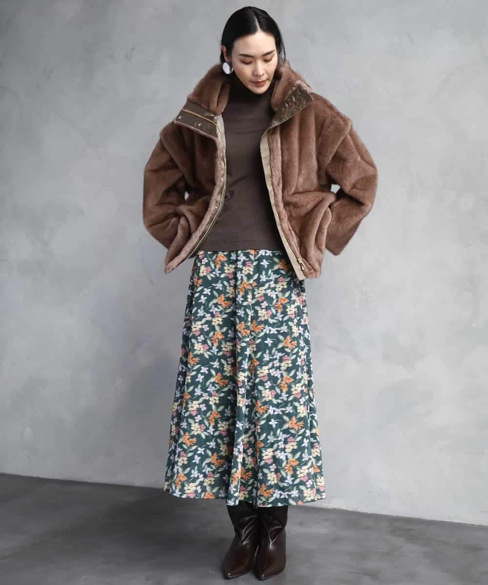 FMHAD50330 MICHEL KLEIN(ミッシェルクラン) ヴィンテージフラワースカート グリーン