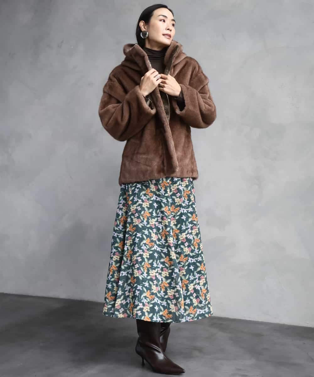 FMHAD50330 MICHEL KLEIN(ミッシェルクラン) ヴィンテージフラワースカート グリーン