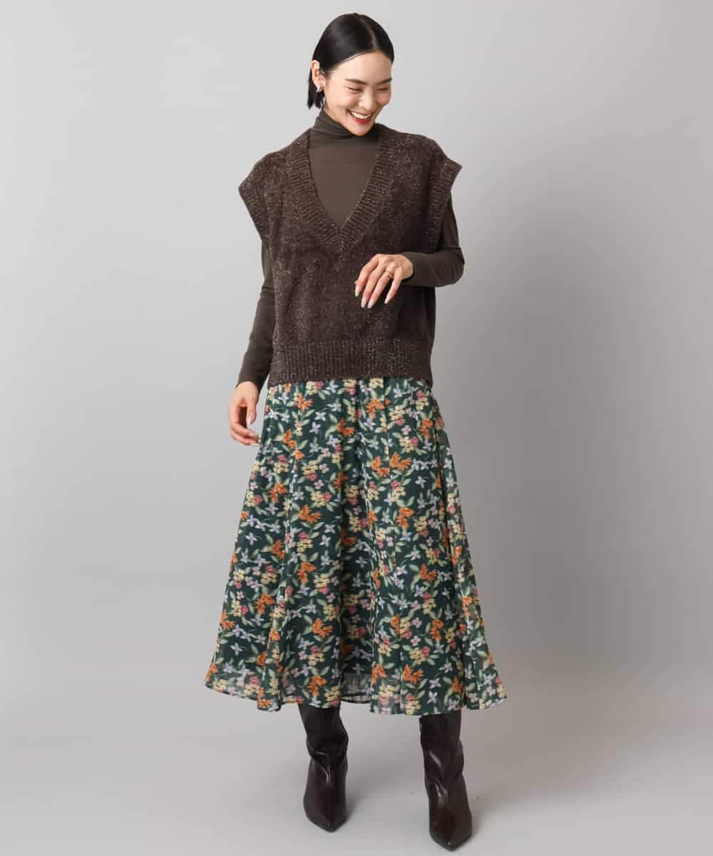 FMHAD50330 MICHEL KLEIN(ミッシェルクラン) ヴィンテージフラワースカート グリーン