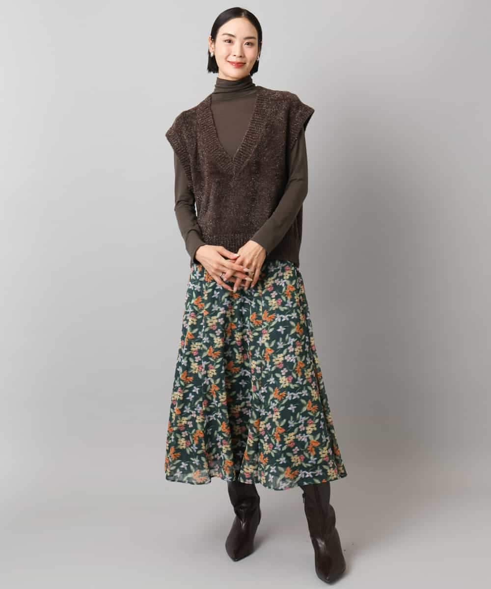 FMHAD50330 MICHEL KLEIN(ミッシェルクラン) ヴィンテージフラワースカート グリーン