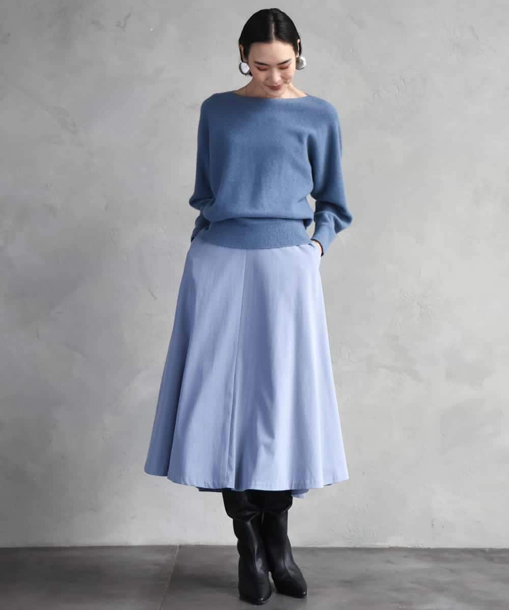 FMHAD51270 MICHEL KLEIN(ミッシェルクラン) ヴィンテージツイルフレアースカート ライトブルー