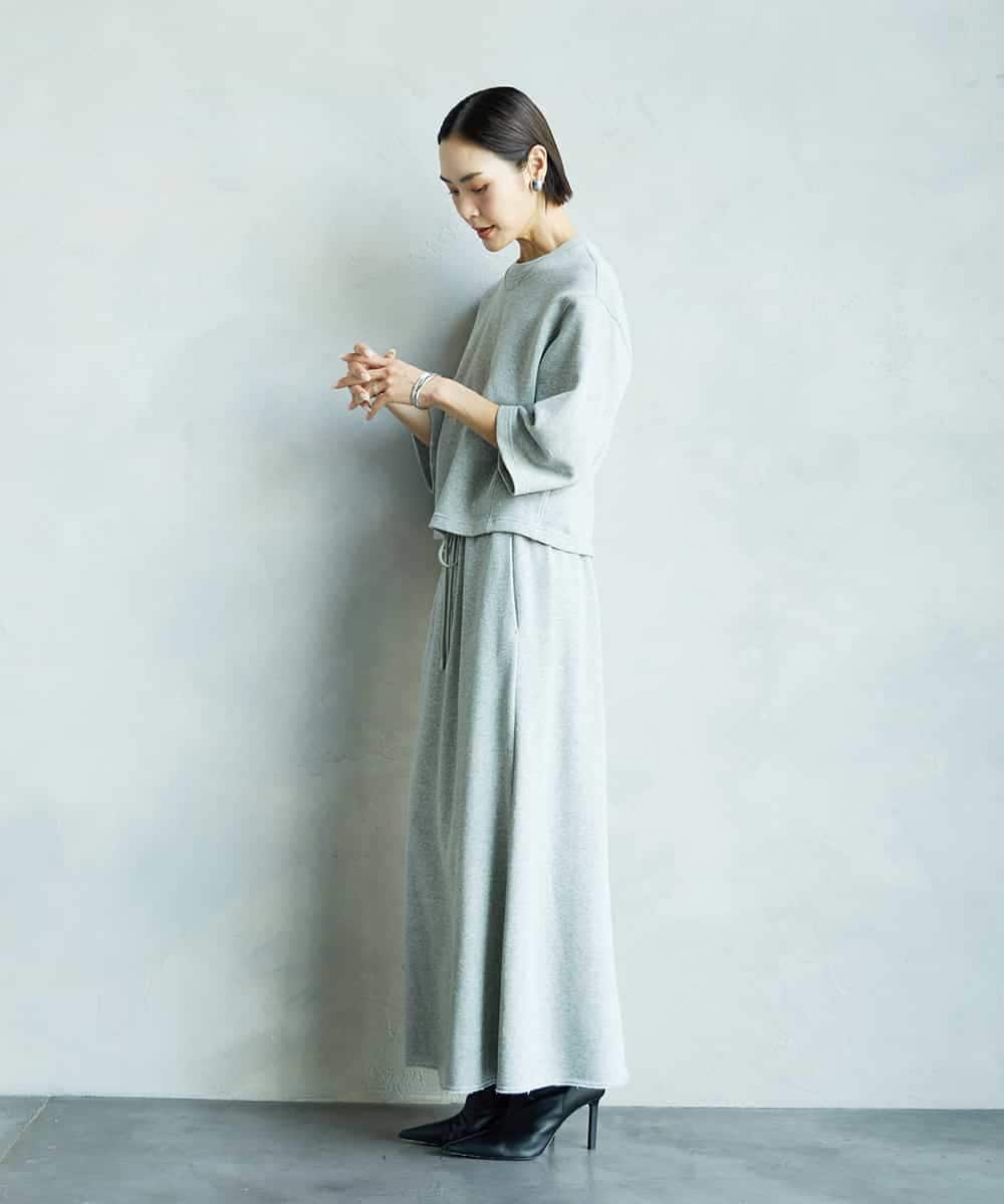 FMHAD60240 MICHEL KLEIN(ミッシェルクラン) [セットアップ対応]ラメ裏毛ナロースカート ライトグレー