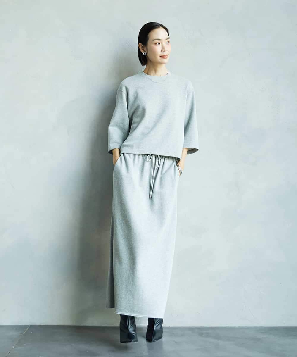 FMHAD60240 MICHEL KLEIN(ミッシェルクラン) [セットアップ対応]ラメ裏毛ナロースカート ライトグレー