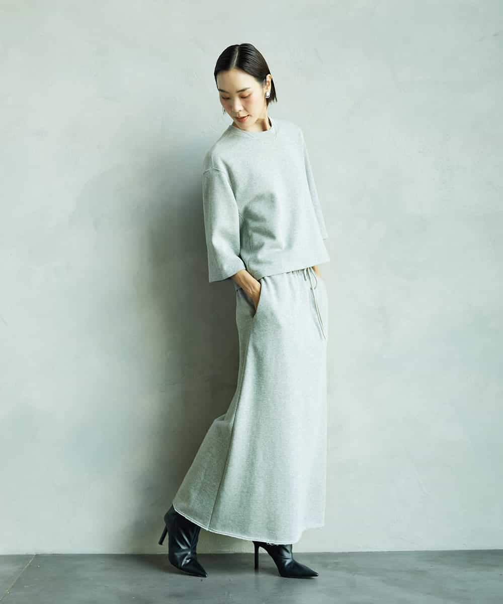 FMHAD60240 MICHEL KLEIN(ミッシェルクラン) [セットアップ対応]ラメ裏毛ナロースカート ライトグレー