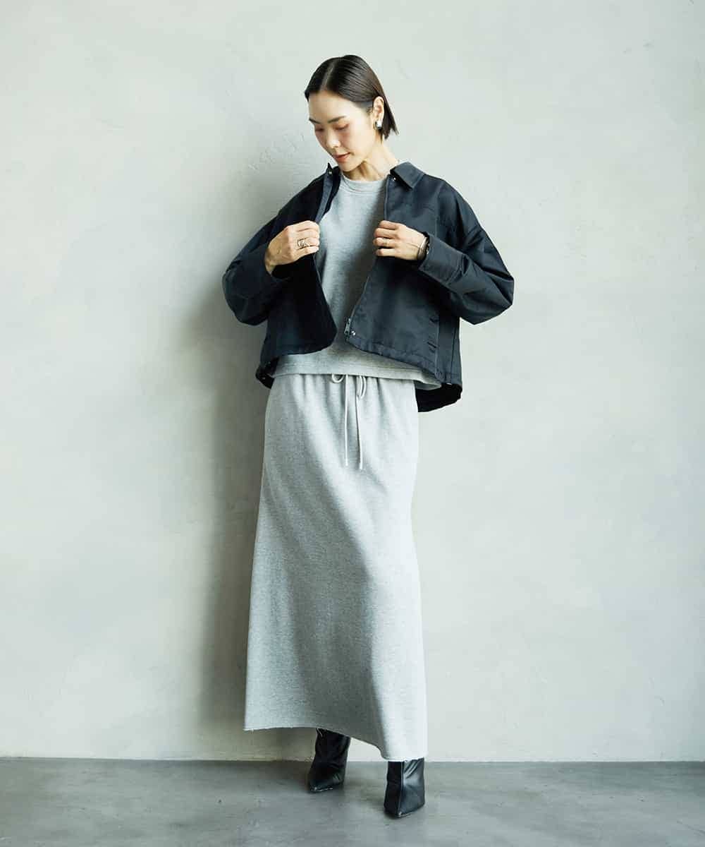 FMHAD60240 MICHEL KLEIN(ミッシェルクラン) [セットアップ対応]ラメ裏毛ナロースカート ライトグレー