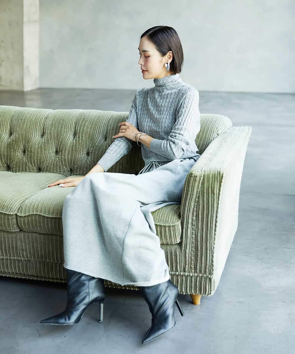 FMHAD60240 MICHEL KLEIN(ミッシェルクラン) [セットアップ対応]ラメ裏毛ナロースカート ライトグレー