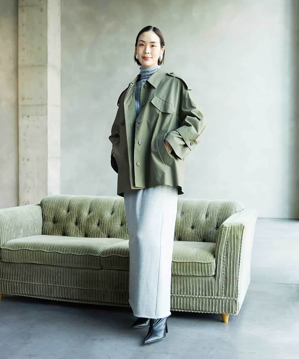 FMHAD60240 MICHEL KLEIN(ミッシェルクラン) [セットアップ対応]ラメ裏毛ナロースカート ライトグレー