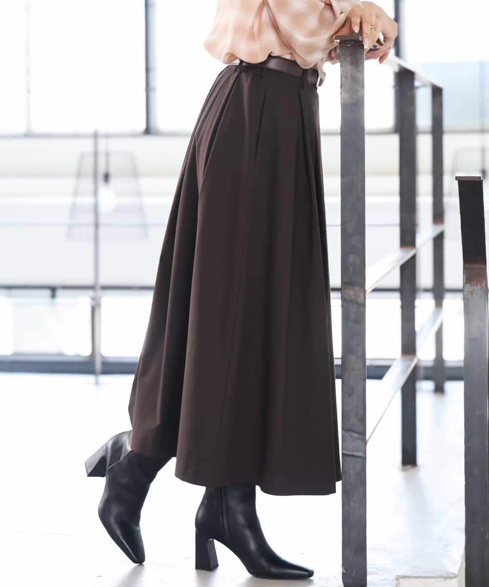 FMHAG01270 MICHEL KLEIN(ミッシェルクラン) ウーリータックフレアスカート ブラウン