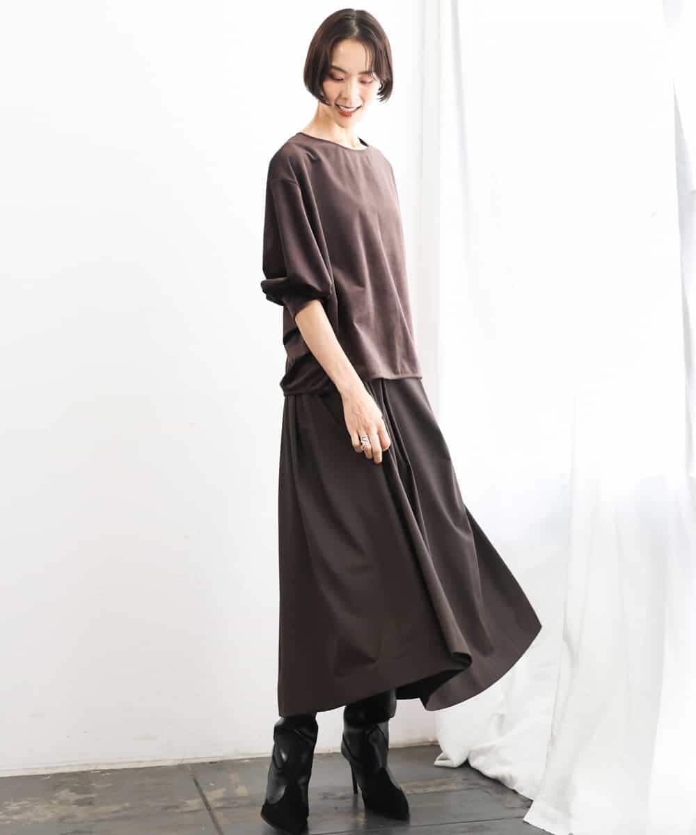 FMHAG01270 MICHEL KLEIN(ミッシェルクラン) ウーリータックフレアスカート グレー