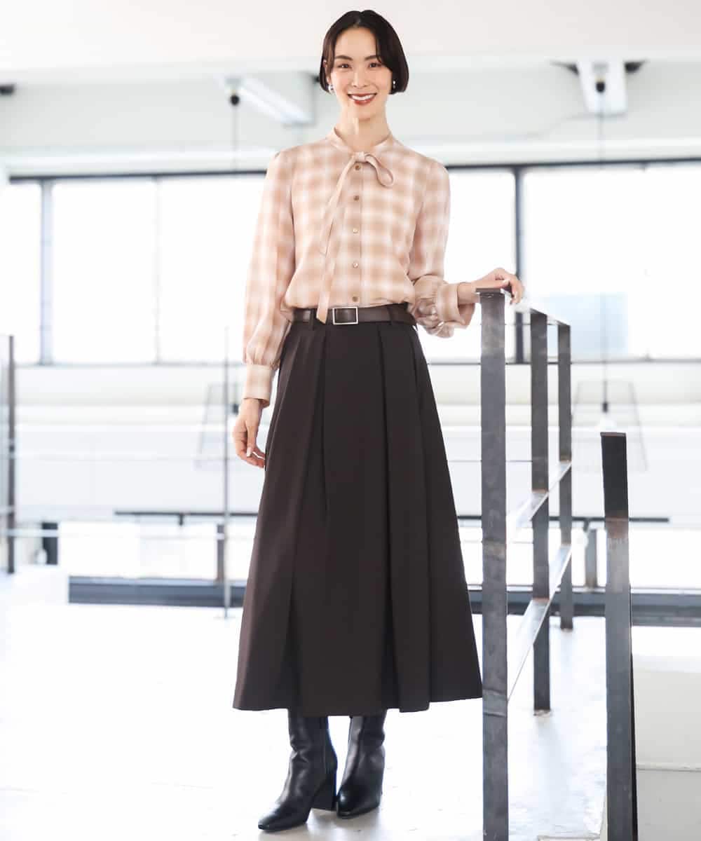 FMHAG01270 MICHEL KLEIN(ミッシェルクラン) ウーリータックフレアスカート グレー