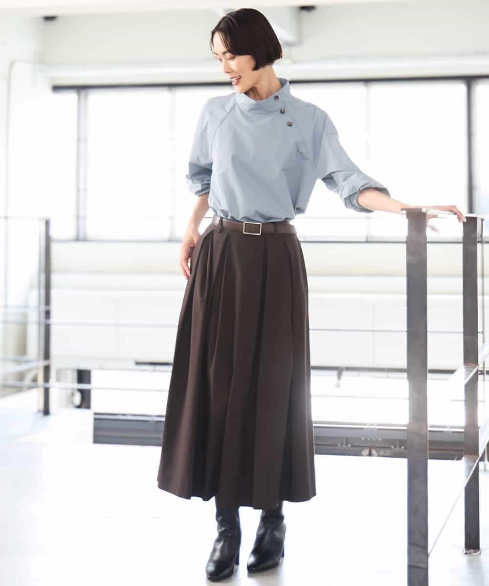 FMHAG01270 MICHEL KLEIN(ミッシェルクラン) ウーリータックフレアスカート グレー
