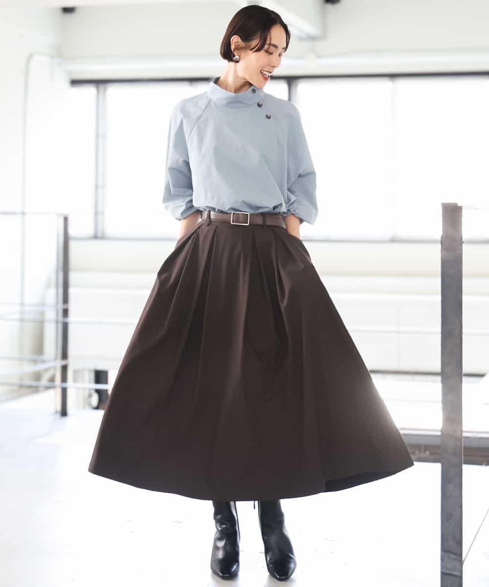 FMHAG01270 MICHEL KLEIN(ミッシェルクラン) ウーリータックフレアスカート グレー