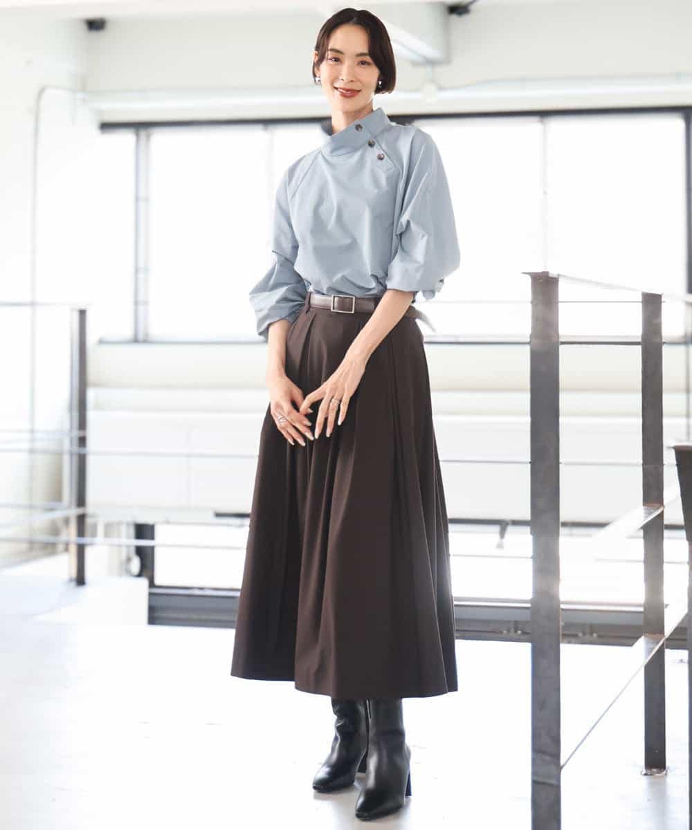 FMHAG01270 MICHEL KLEIN(ミッシェルクラン) ウーリータックフレアスカート グレー