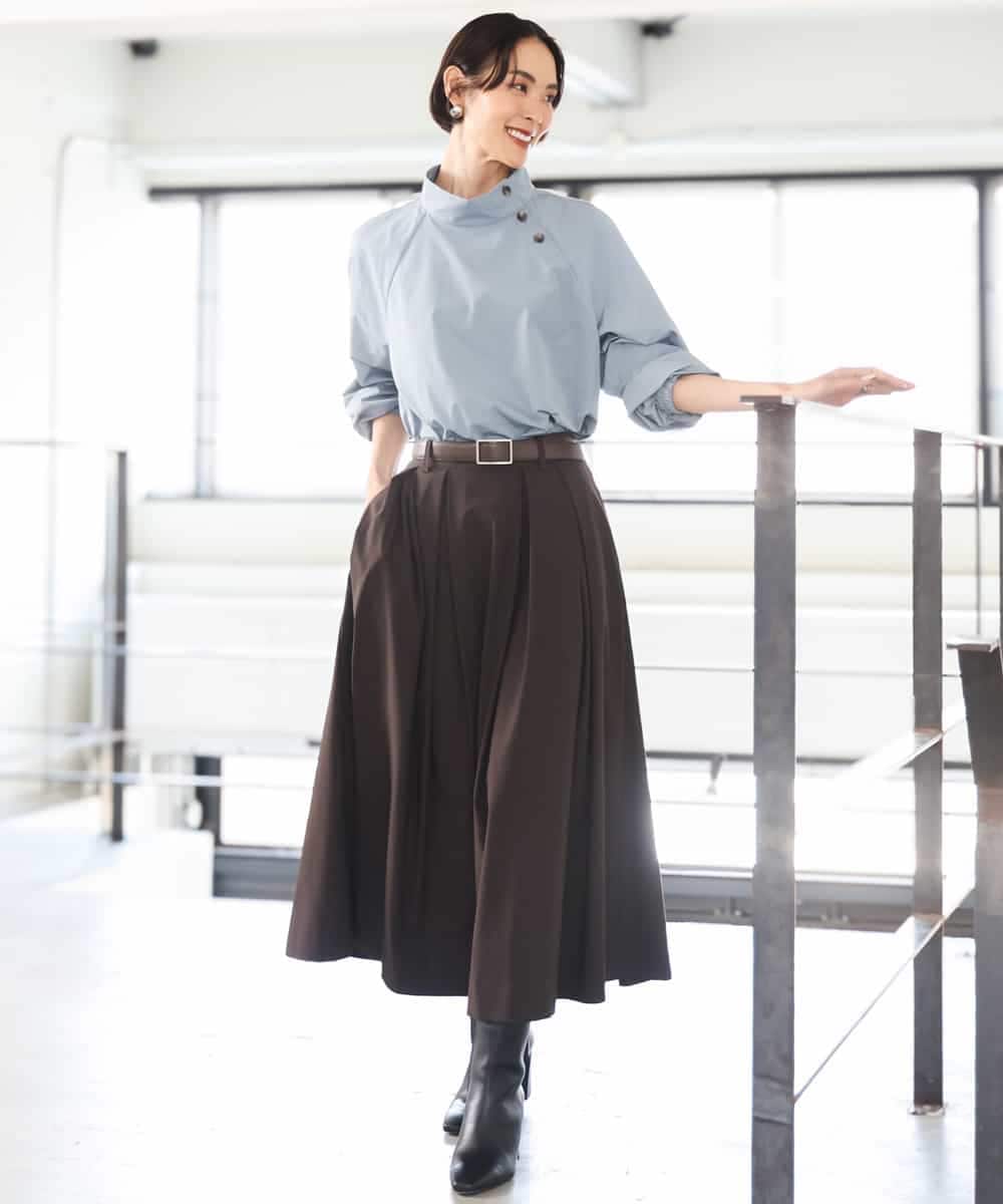 FMHAG01270 MICHEL KLEIN(ミッシェルクラン) ウーリータックフレアスカート グレー