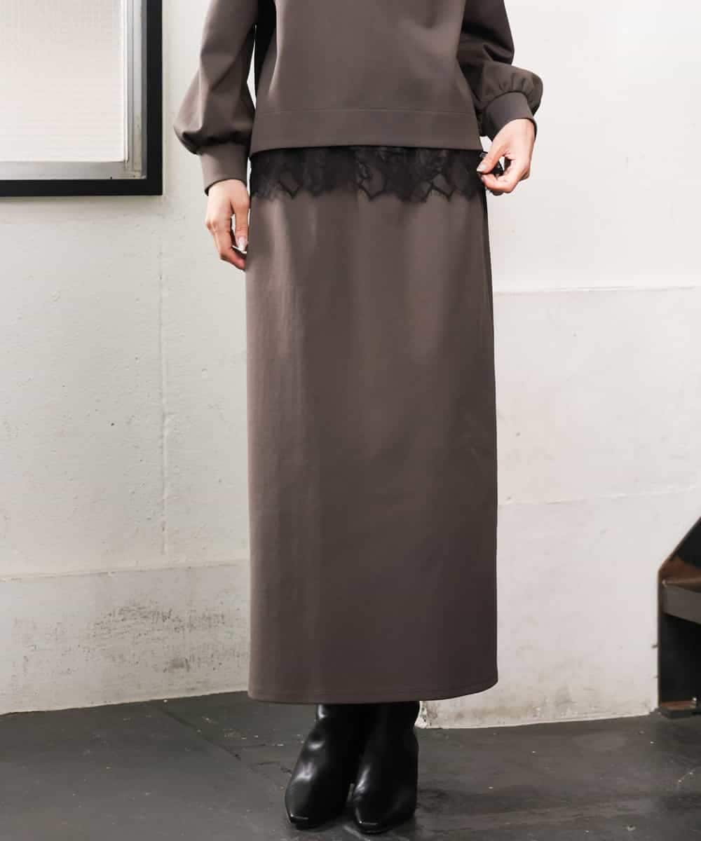 FMHAG02220 MICHEL KLEIN(ミッシェルクラン) [セットアップ対応]ダンボールニットペンシルスカート チャコールブラウン