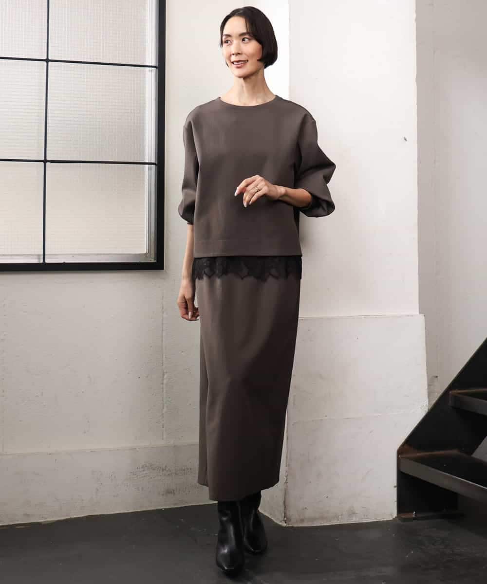 FMHAG02220 MICHEL KLEIN(ミッシェルクラン) [セットアップ対応]ダンボールニットペンシルスカート チャコールブラウン