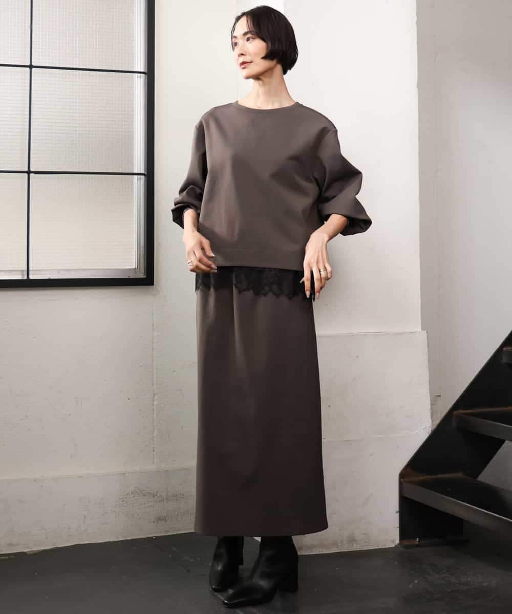 FMHAG02220 MICHEL KLEIN(ミッシェルクラン) [セットアップ対応]ダンボールニットペンシルスカート チャコールブラウン