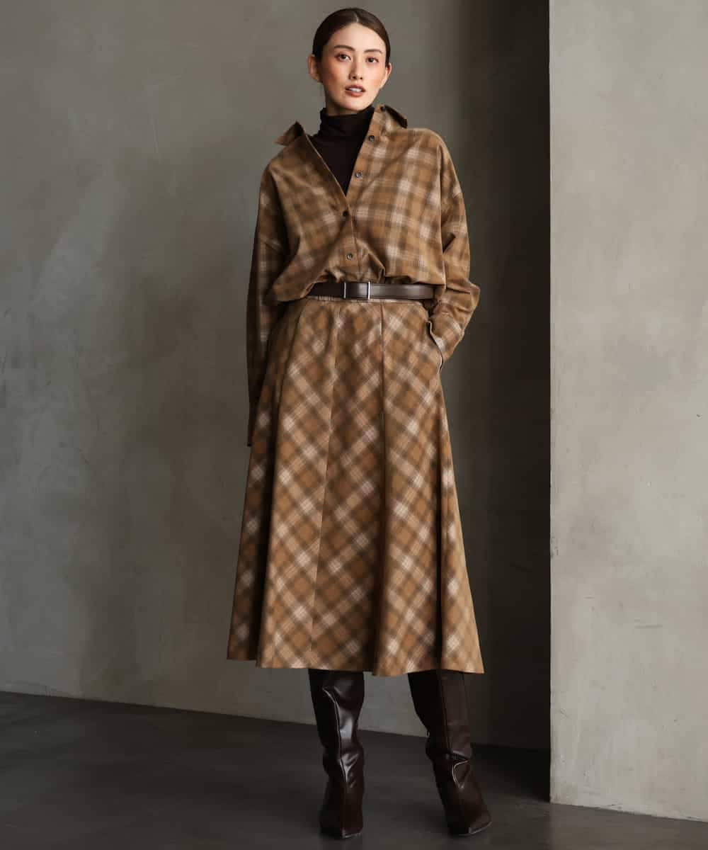 FMHAG20330 MICHEL KLEIN(ミッシェルクラン) [セットアップ対応]チェックコーデュロイAラインスカート ネイビー