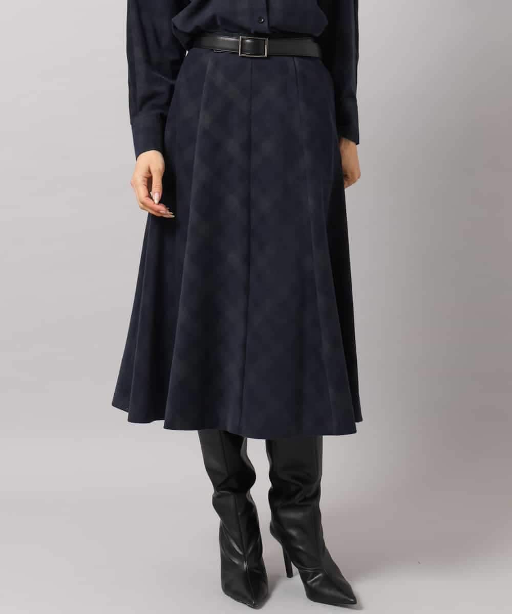 FMHAG20330 MICHEL KLEIN(ミッシェルクラン) [セットアップ対応]チェックコーデュロイAラインスカート ネイビー
