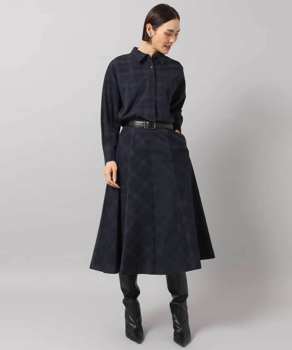 FMHAG20330 MICHEL KLEIN(ミッシェルクラン) [セットアップ対応]チェックコーデュロイAラインスカート ネイビー